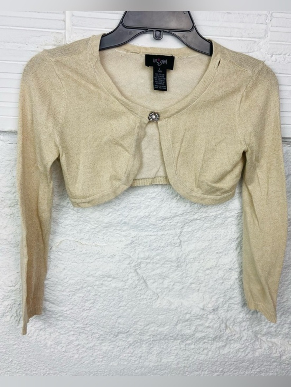 In•Girl Sparkle Champagne Cropped Cardigan size large